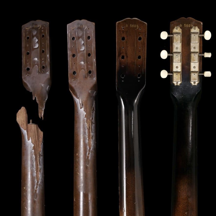 As it arrived: broken and previously repaired necks